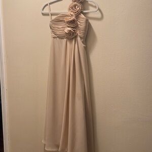 Chic One-Shoulder Cream Dress with Rosette Details